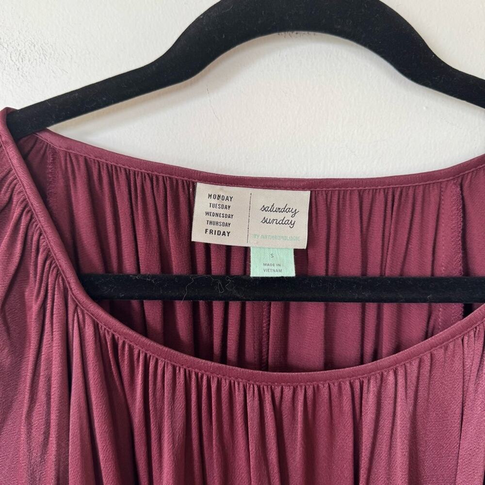 Anthropologie Cecile Wine Kimono Sleeve Satin Draped Maxi Dress Tie Waist S - Picture 11 of 13